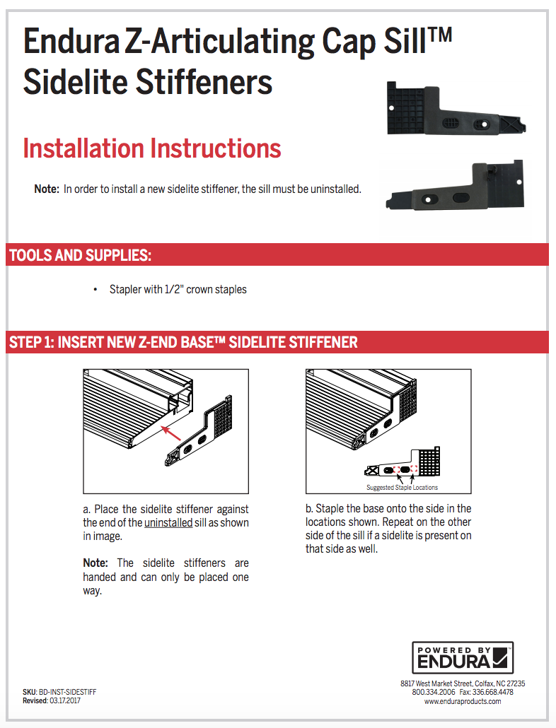 How Do I Install the Endura ZArticulating Cap Sill™ Sidelite Stiffeners